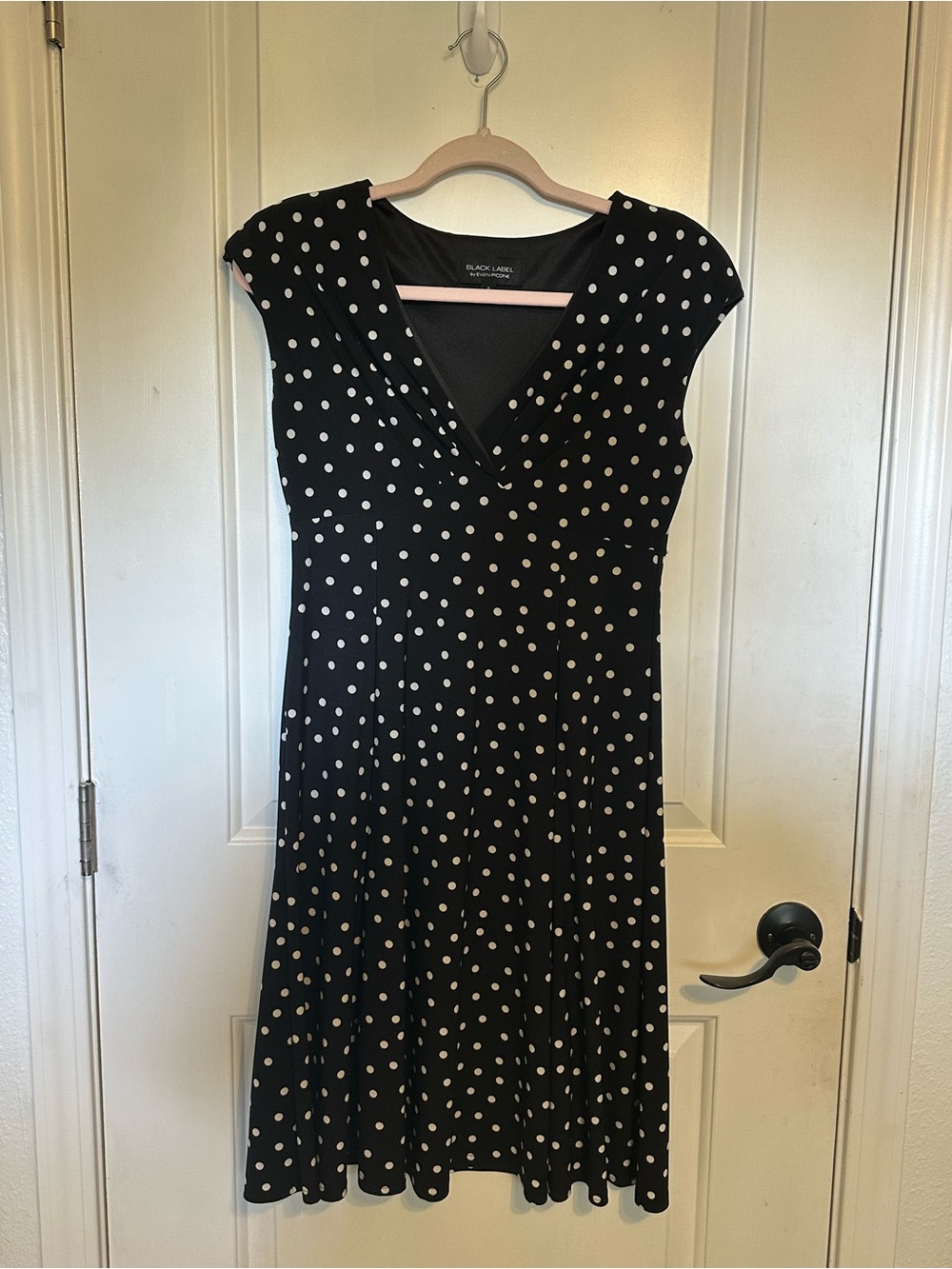 Black Label Evan-Picone Black White Polka Dot Fit & Flare Dress